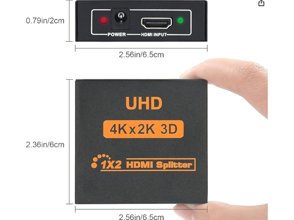 Vista e dimensioni Splitter HDMI 2 uscite - 4K 60Hz YUV 4:4:4 - HDCP 1.4