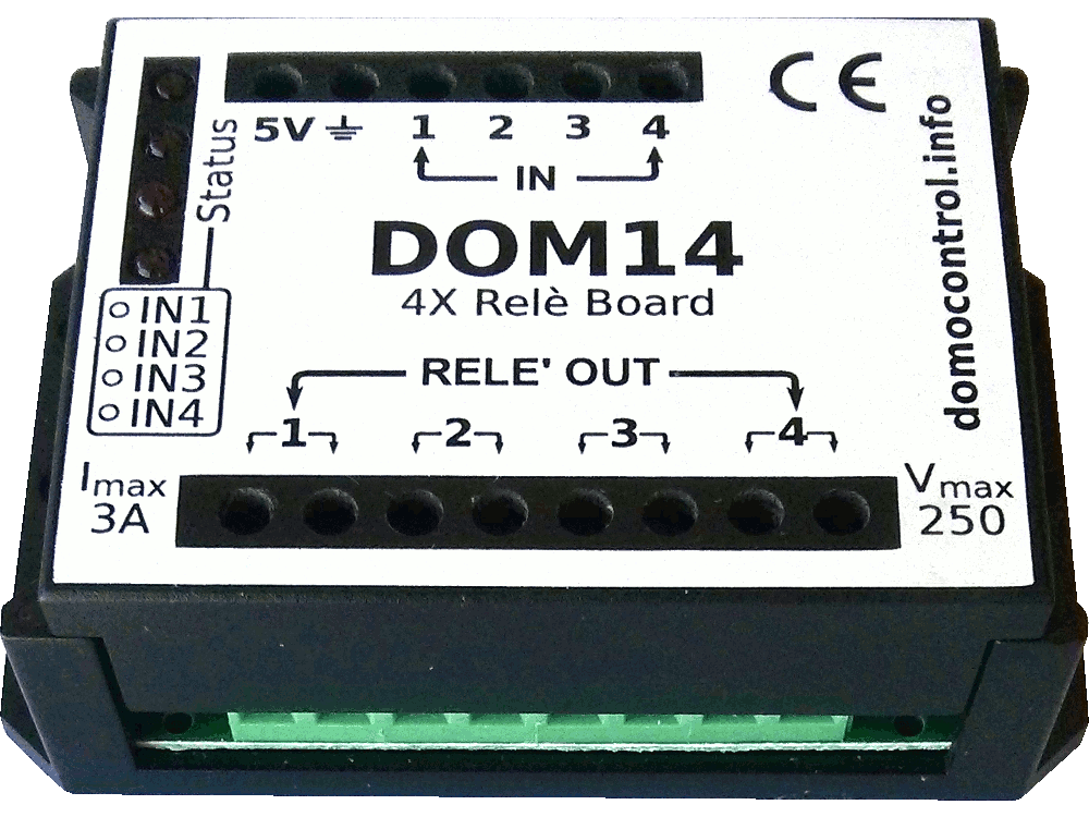 Scheda espansione 4 Rele' 230Vac 3A comandati da sistemi domotici in bassa tensione e corrente