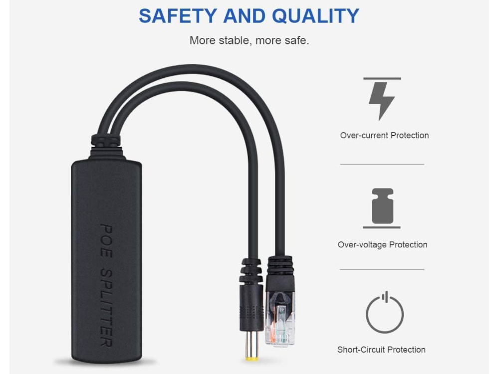 Adattatore POE 48V->12V 1A -  RJ45 -> RJ45 + PLUG per telecamere IP 12V