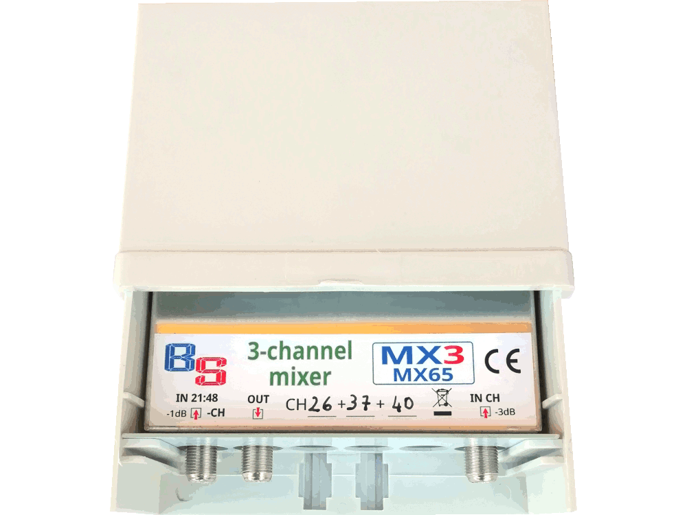 Miscelatore 2 ing. a 3 canali: CH1+CH2+CH3 - VHF+UHF(-CH1 -CH2 -CH3)