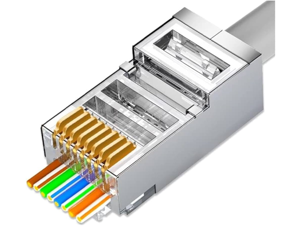 Spina RJ45 volante FTP Cat.6 fori passanti - PIN placcati ORO - Sacchetto 100Pz richiudibile