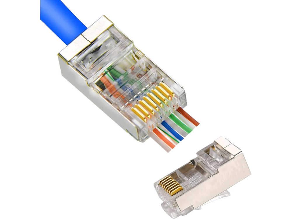 Spina RJ45 volante FTP Cat.6 fori passanti - PIN placcati ORO - Sacchetto 100Pz richiudibile