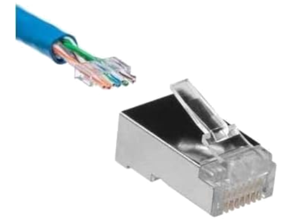 Spina RJ45 volante FTP Cat.6 CON GUIDA - PIN placcati ORO - Sacchetto 100Pz richiudibile