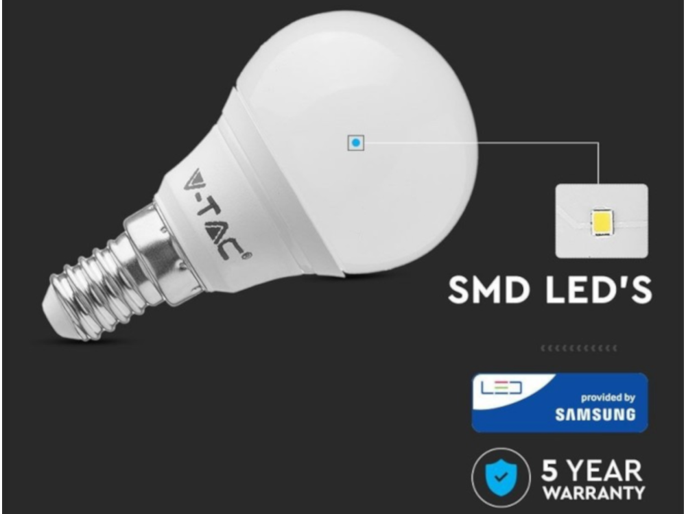 Lampadina LED Chip Samsung E14 5,5W P45 4000K - 470 LUMEN