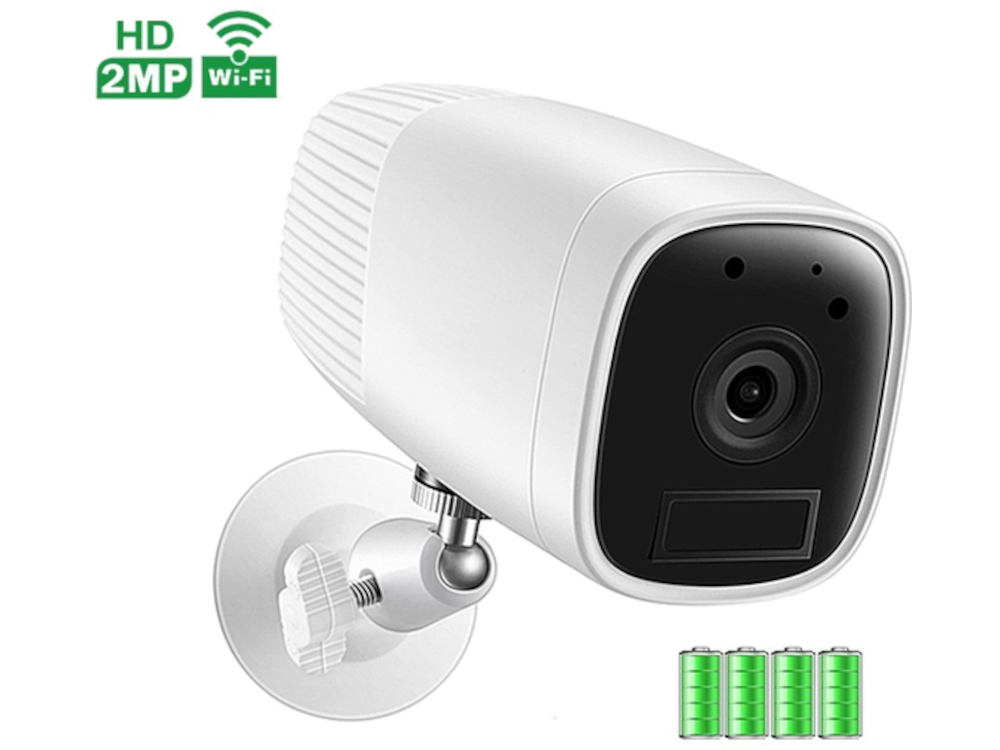 Telecamera Bianca a Batteria WiFi - Audio/Video - Visione 110 gradi - Risoluzione 2MPX - IR 10m. - Slot per TF Card