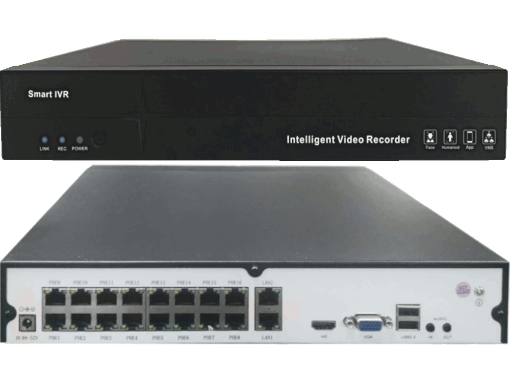 NVR 16 ingressi POE H265 8MPX 4K POE - 6 funzioni di analisi intelligente