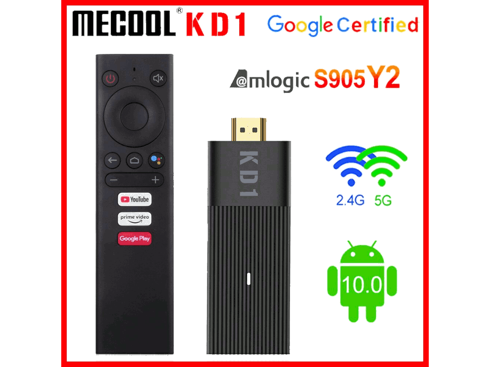 Android TV box 4K dongle Stick MECOOL KD1 HDMI - WiFi - Bluetooth - internet Streaming 4K - IPTV -Certificato Google