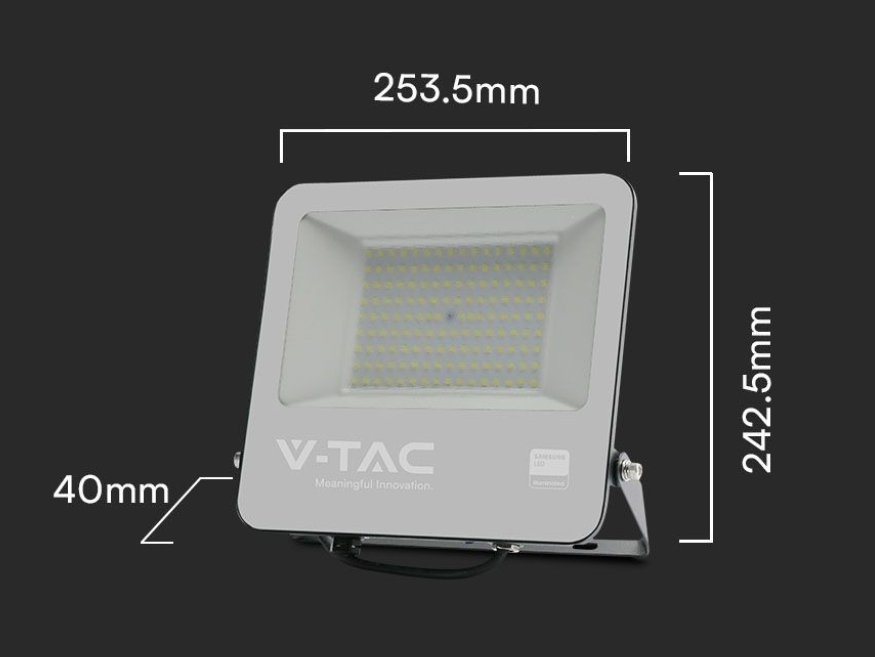 Dimensioni Faro LED 100W LED Floodlight SMD SAMSUNG CHIP 1m Wire Black Body Grey Frosted Glass 4000K - LUMEN: 8700