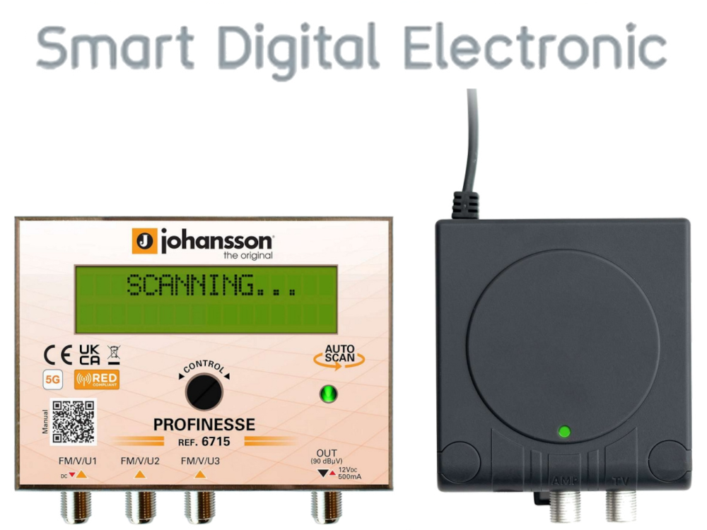 KIT centralino programmabile TV 3 ingressi UHF da palo 50dB + alimentatore - Johansson KIT6715