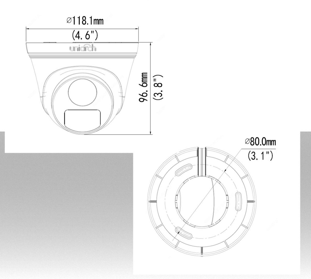 Telecamera IP dome 4 megapixel da esterno PoE con ottica fissa da 2.8 mm e microfono incorporato Uniarch