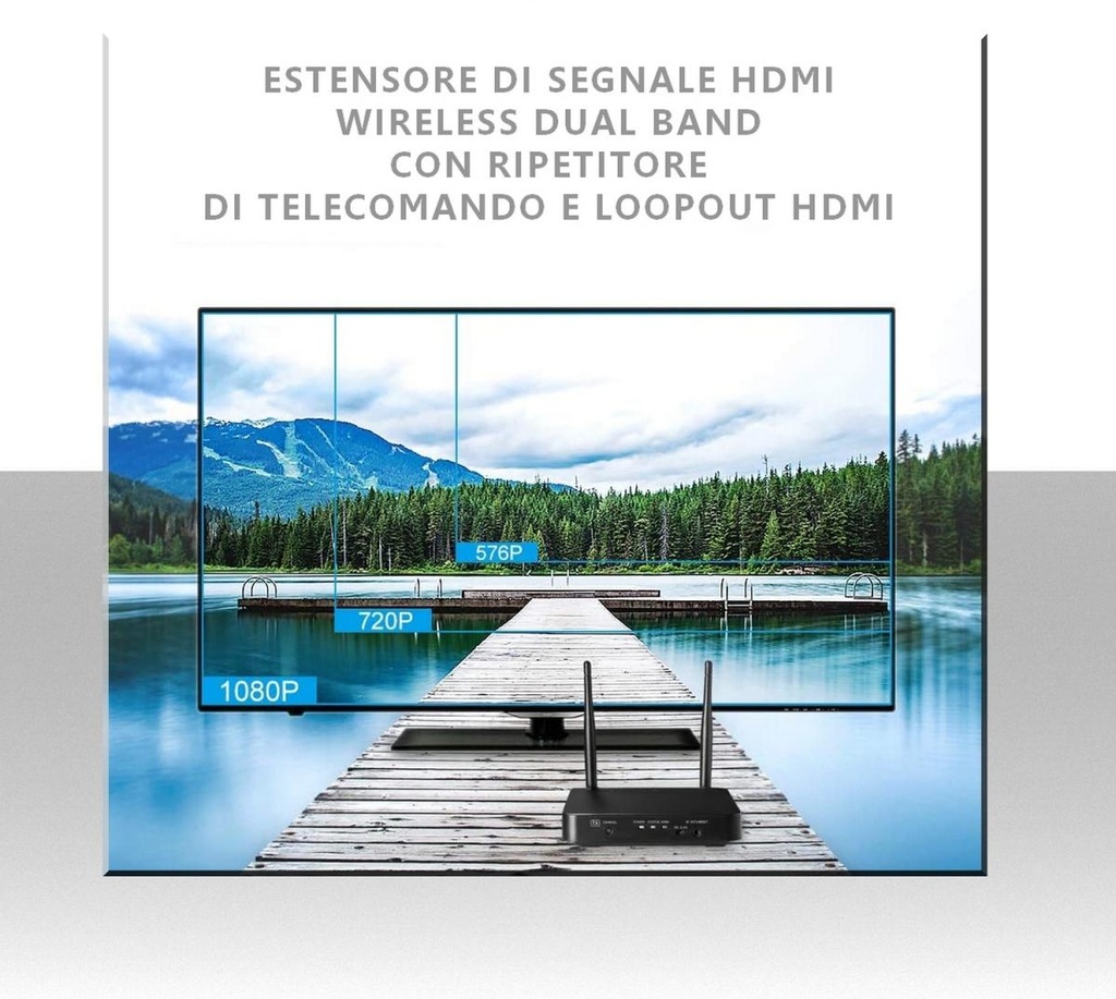 Estensore Wireless di segnale HDMI Dual Band 2,4 e 5GHz con ripetitore di telecomando