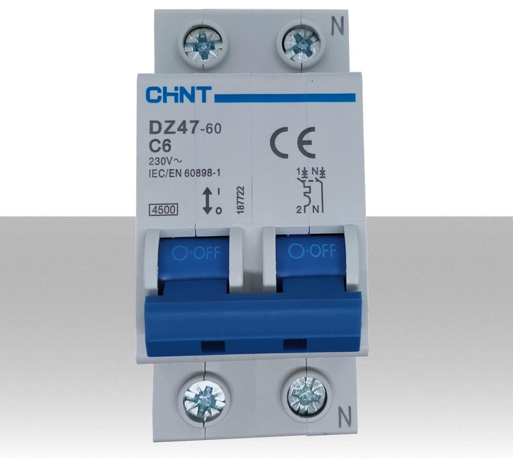 Interruttore magnetotermico 6A due moduli CHINT 