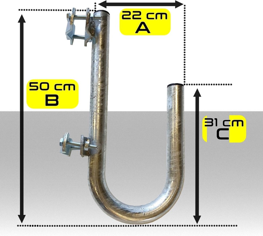 Staffa Supporto parabola a palo con diametro tubo 40 mm a 180° cm 22 