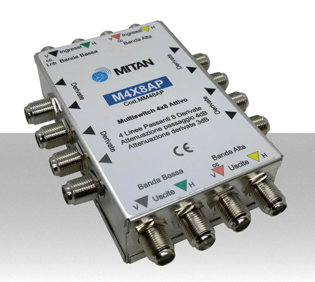 Multiswitch 8 uscite a 4 ingressi e 4  uscite passanti per distribuzione in cascata Mitan M4x8AP