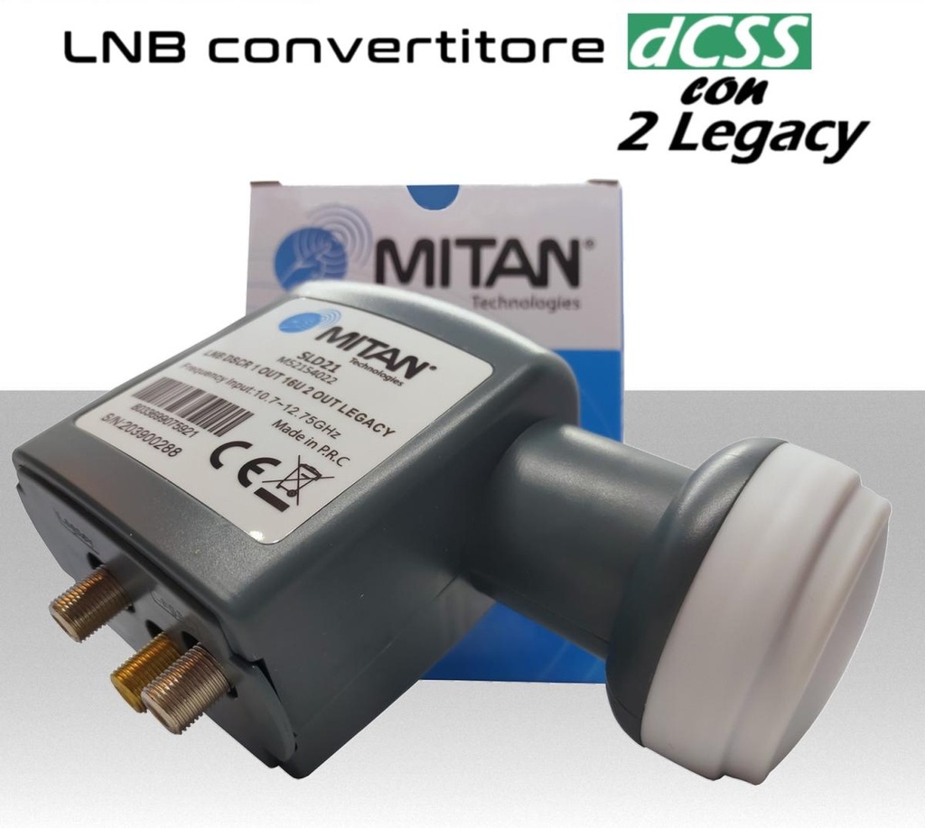 Lnb dCSS 1 uscita con 2 Legacy illuminatore unicable per parabola satellitare offset universale MITAN SLD21