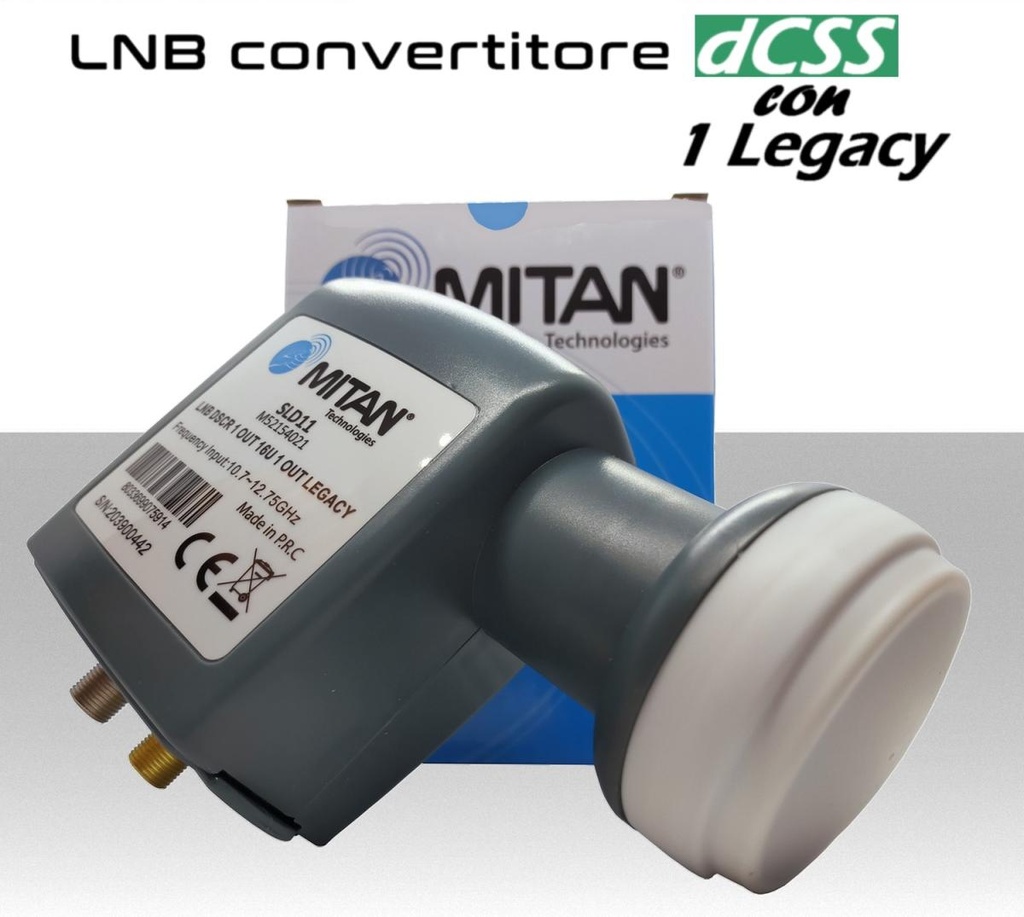 Lnb dCSS 1 uscita con 1 Legacy illuminatore unicable per parabola satellitare offset universale MITAN SLD11