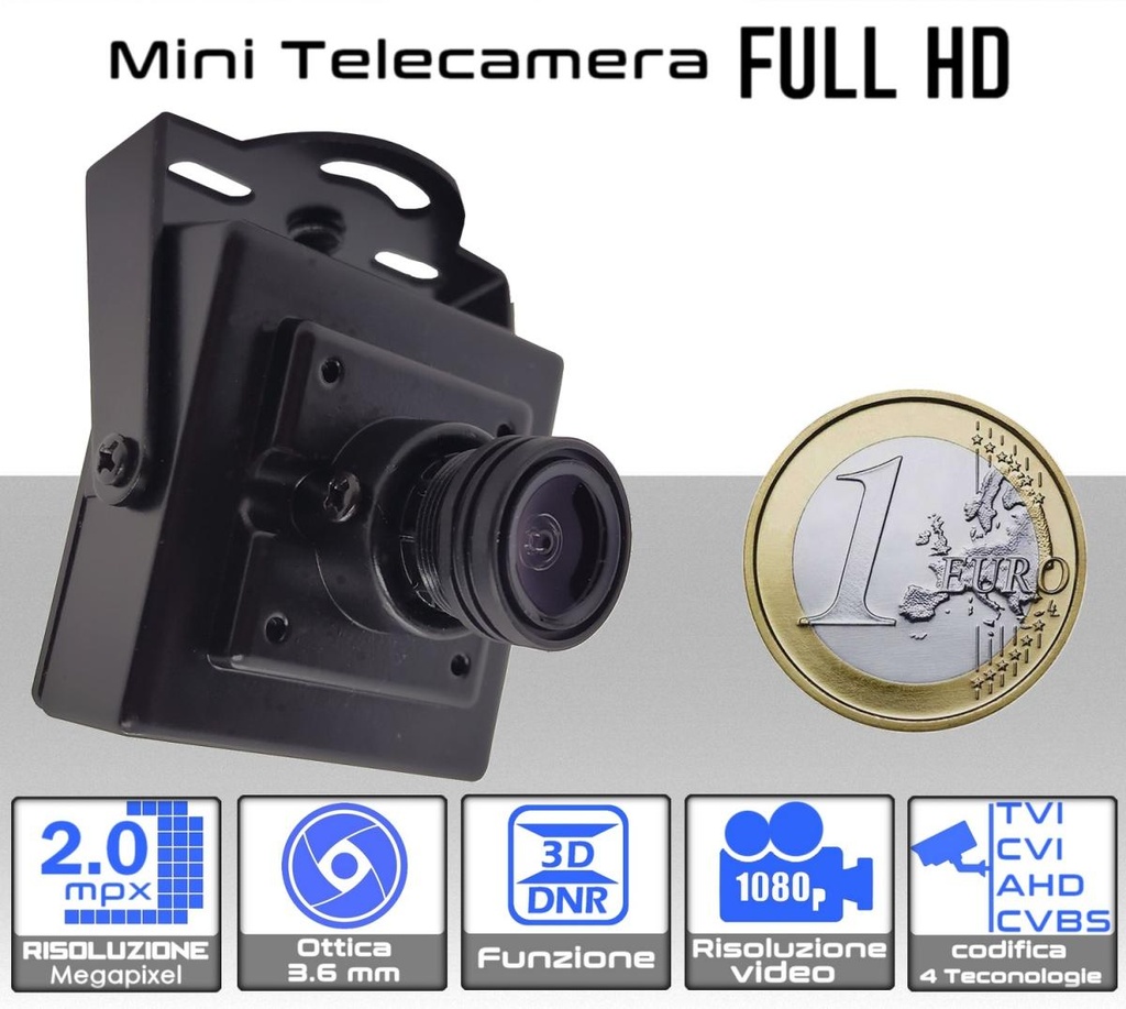 Mini Telecamera spia di sorveglianza bnc FULL HD per videocontrollo cablato a 4 tecnologie TVI CVI AHD CVBS