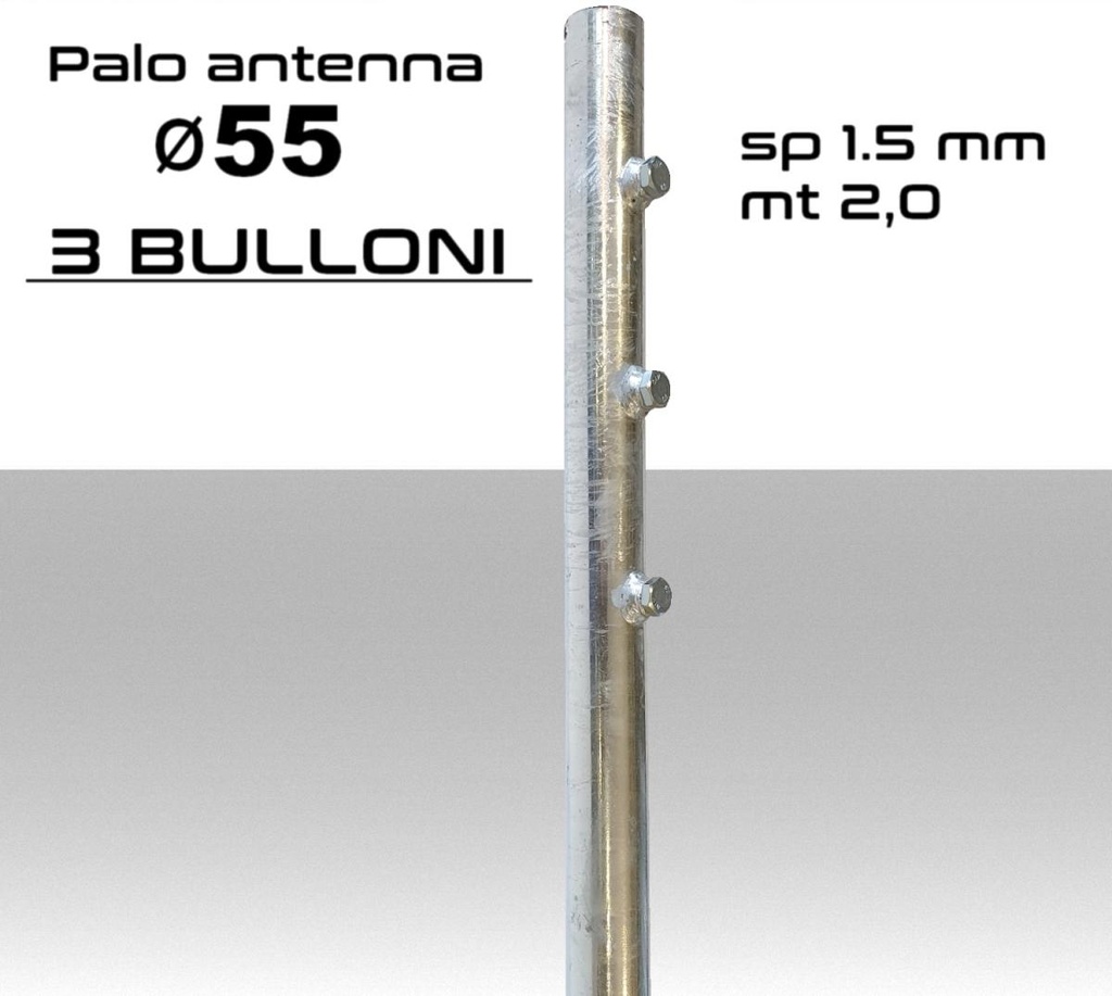 Palo antenna singolo 2 metri diametro 55mm spessore 1.5 mm