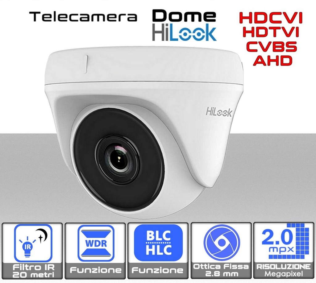 Telecamera dome 2 megapixel con ottica da 2.8 mm ibrida 4 in 1 alta risoluzione full HD