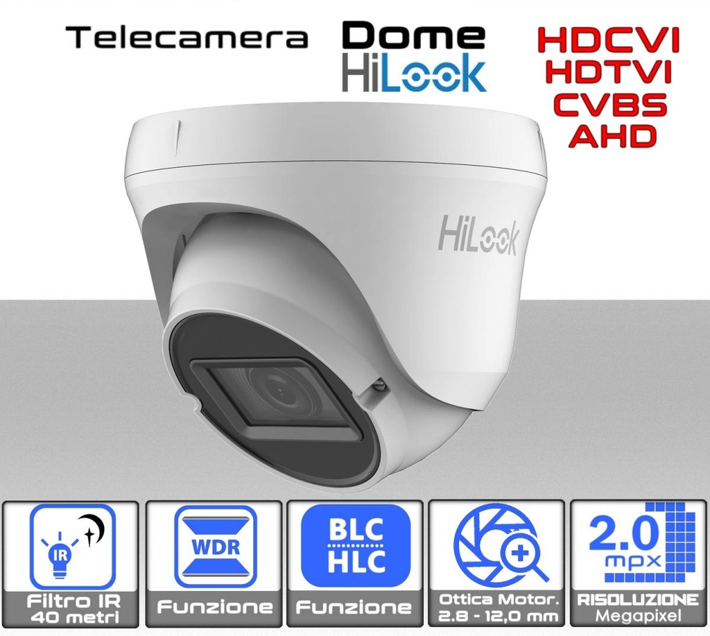 Telecamera dome motorizzata 2 megapixel con ottica da 2.8 a 12 mm ibrida alta risoluzione full HD 