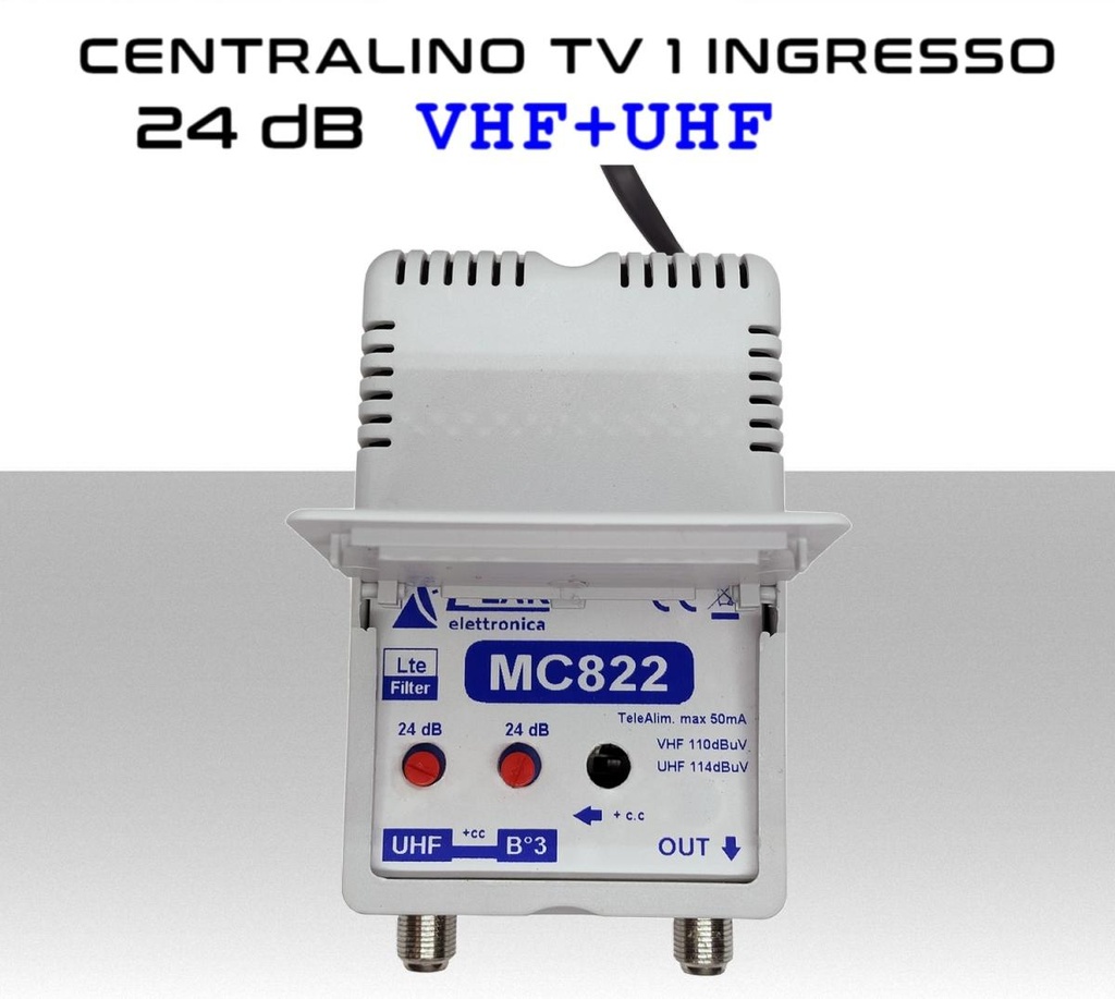 Centralino antenna TV da interno 1 ingresso BIII-UHF 24dB serie Elar MC822