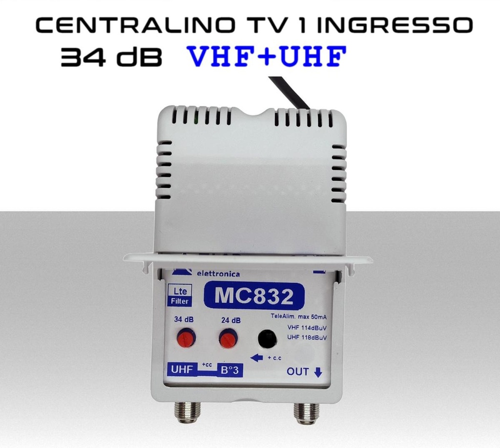 Centralino antenna TV da interno 1 ingresso BIII-UHF 34dB serie Elar MC832