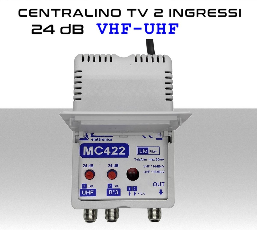 Centralino antenna TV da interno 2 ingressi BIII-UHF 24dB serie Elar MC422