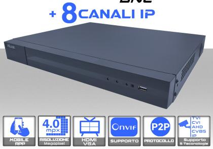 DVR videosorveglianza 24 Canali 4MP Ibrido 8 IP H265 2 Sata