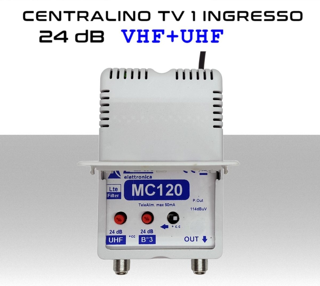 Centralino antenna TV da interno 1 ingresso BIII-UHF 24dB serie Elar MC120