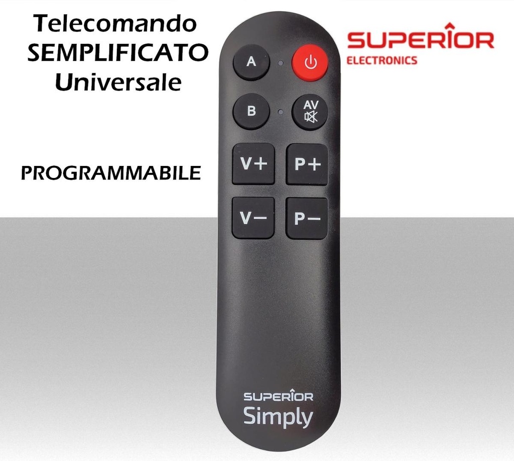 Telecomando universale TV semplice tasti ampi e comodi con autoapprendimento per due dispositivi associati.