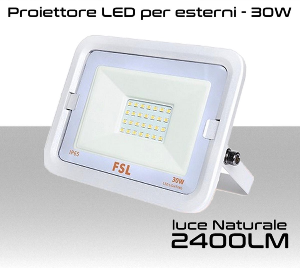 Faretto LED per esterno 30W Luce bianca naturale 4000k IP65 2400 Lumen FSL