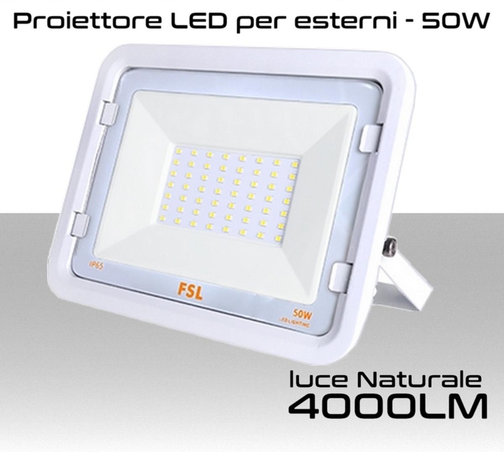 Faretto LED per esterno 50W Luce bianca naturale 4000K IP65 4000 Lumen FSL