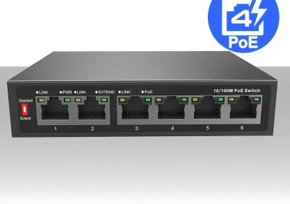 Switch PoE 6 porte LAN in metallo 65W Long Distance