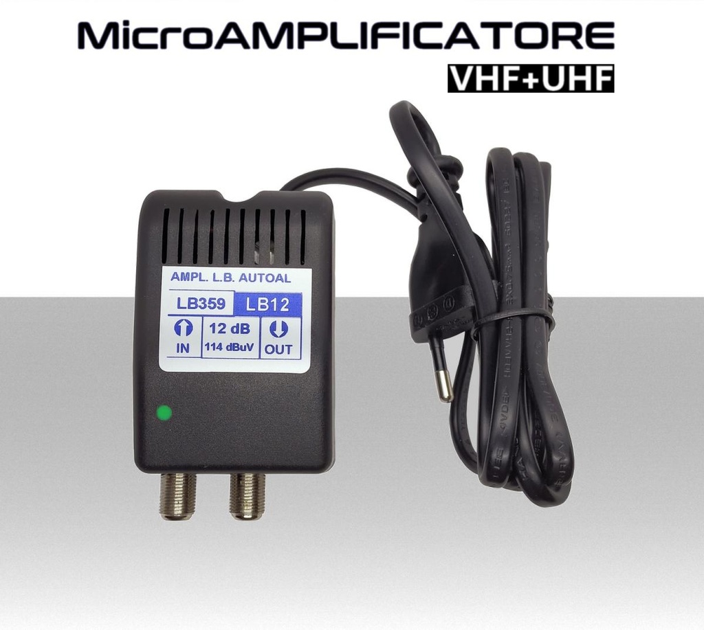 Amplificatore di linea antenna tv 12dB da interno autoalimentato larga banda