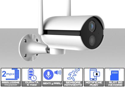 Telecamera a batteria Wi-Fi da esterno IP65 senza fili ricaricabile