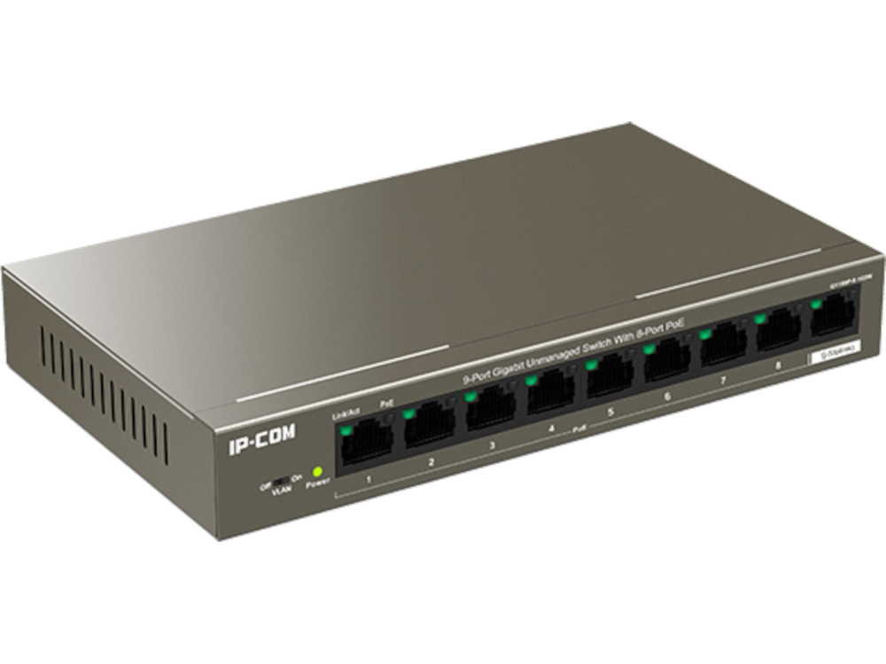 Switch 9 porte Gigabit di cui 8 porte POE IP-COM