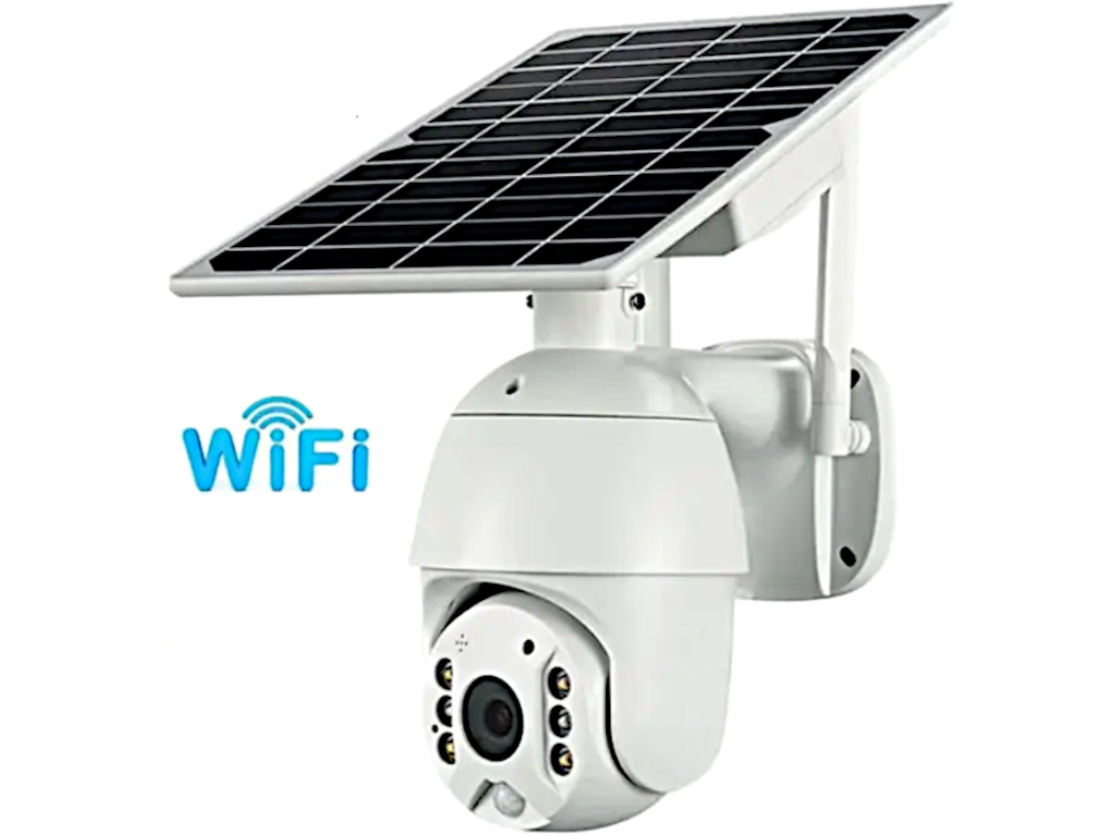 Telecamera TUYA WiFi motorizzata a batteria con pannello solare 3MP lente 4mm con slot memoria SD + Audio bidirezionale