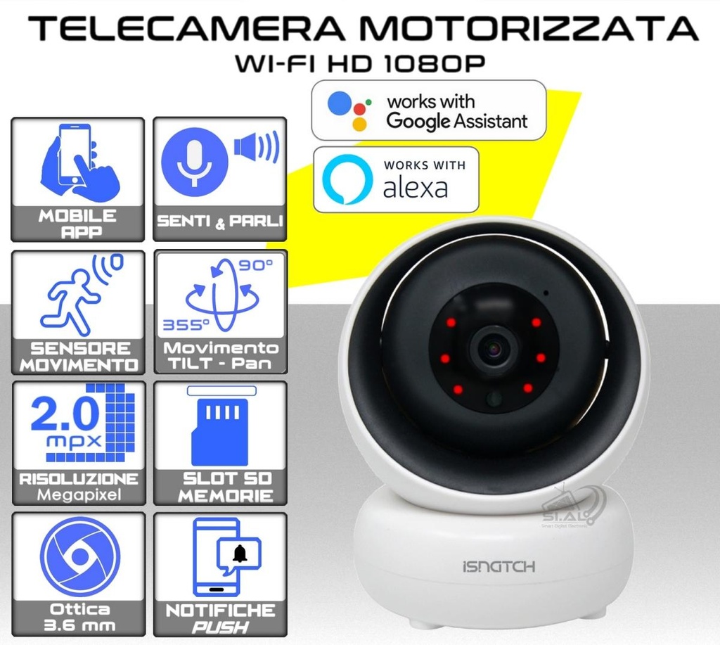 Telecamera IP WiFi motorizzata da interno in alta definizione 1080p con audio integrato compatibile con Alexa e Google Assistant controllo da remoto modello heycamPlus