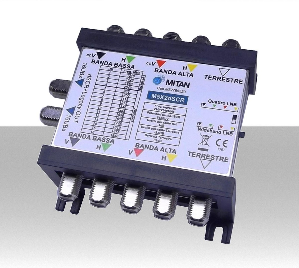 Multiswitch dCSS  2 uscite derivate con 5 ingressi SAT/DTV e 5 uscite passanti  Mitan M5X2dSCR