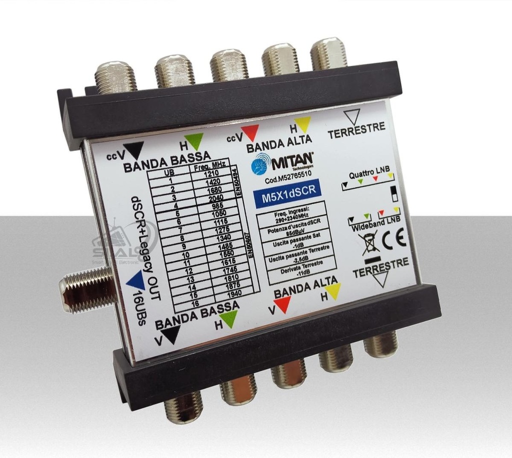 Multiswitch dCSS 1 uscita derivata con 5 ingressi SAT/DTV e 5 uscite passanti Mitan M5X1dSCR