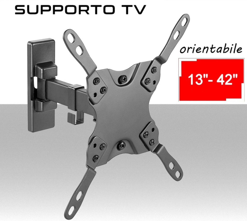 Supporto TV orintabile staffa  a muro universale 2 snodi  per tv piatte da 13"a 42"pollici vesa compatibile 