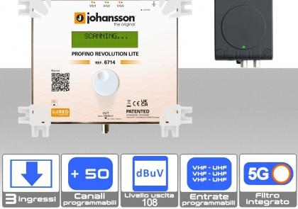 Centralina tv programmabile 3 ingressi VHF-UHF a filtri digitali 5G Ready Johansson J6714