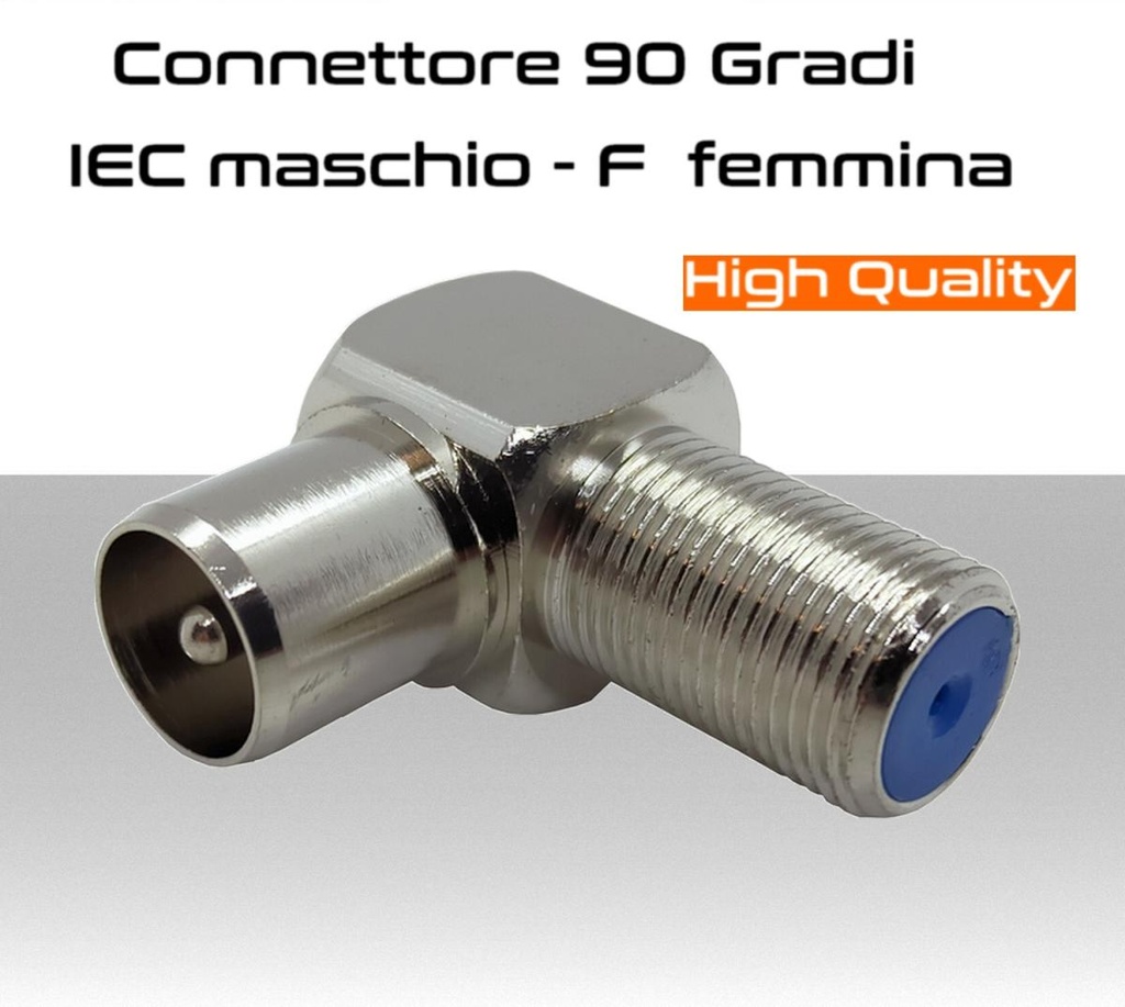 Connettore TV 90 gradi IEC maschio - F  femmina spinotto alta qualità