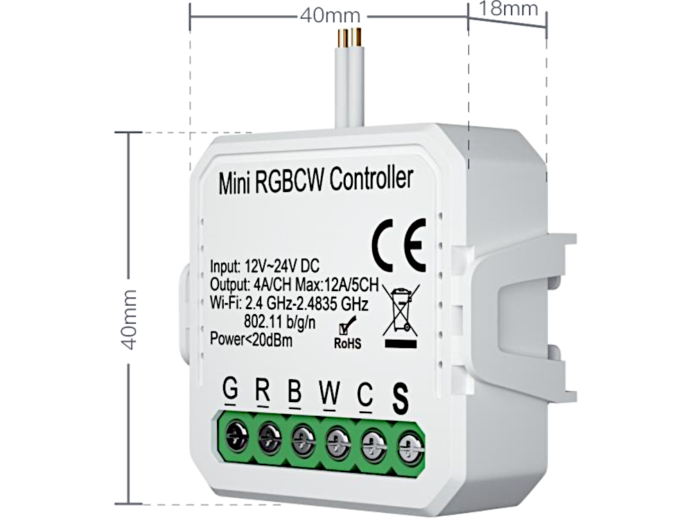 TUYA - Dimmer LED RGBCW 12/24V - Max 4A/CH - Max 12A Totali