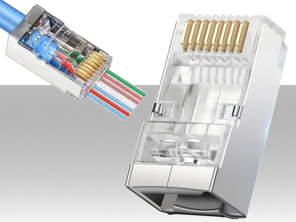 Connettori RJ45 Cat5E passanti schermati per cavi Ethernet LAN - Conf. 50Pz