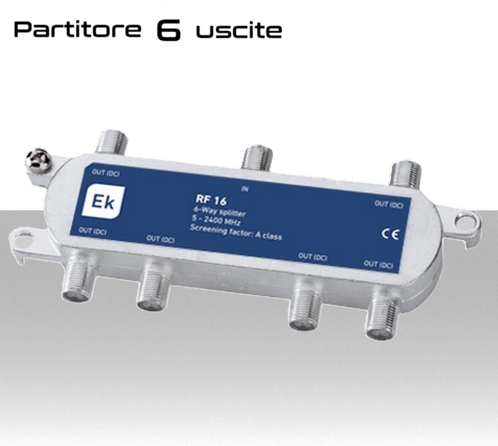 Partitore tv 6 uscite con connettore F schermato in classe A divisore banda TV e Satellite di Ekselans by ITS