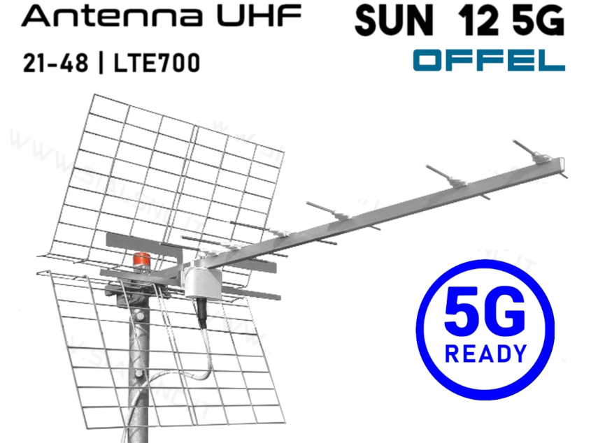 Antenna TV Yagi 12 Elementi Alluminio Offel Sun 12 21:48 con Filtro 5G