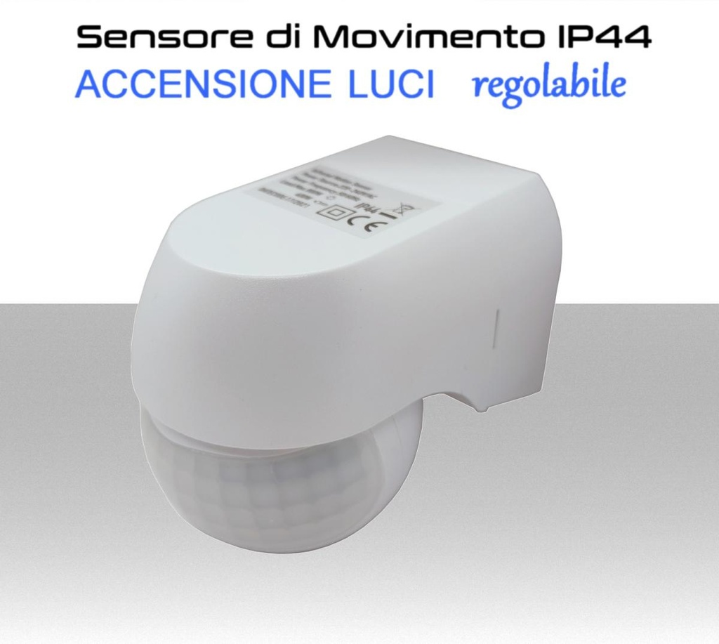 Sensore di movimento per luci interne IP44 orientabile rilevamento 180° distanza 12 metri 