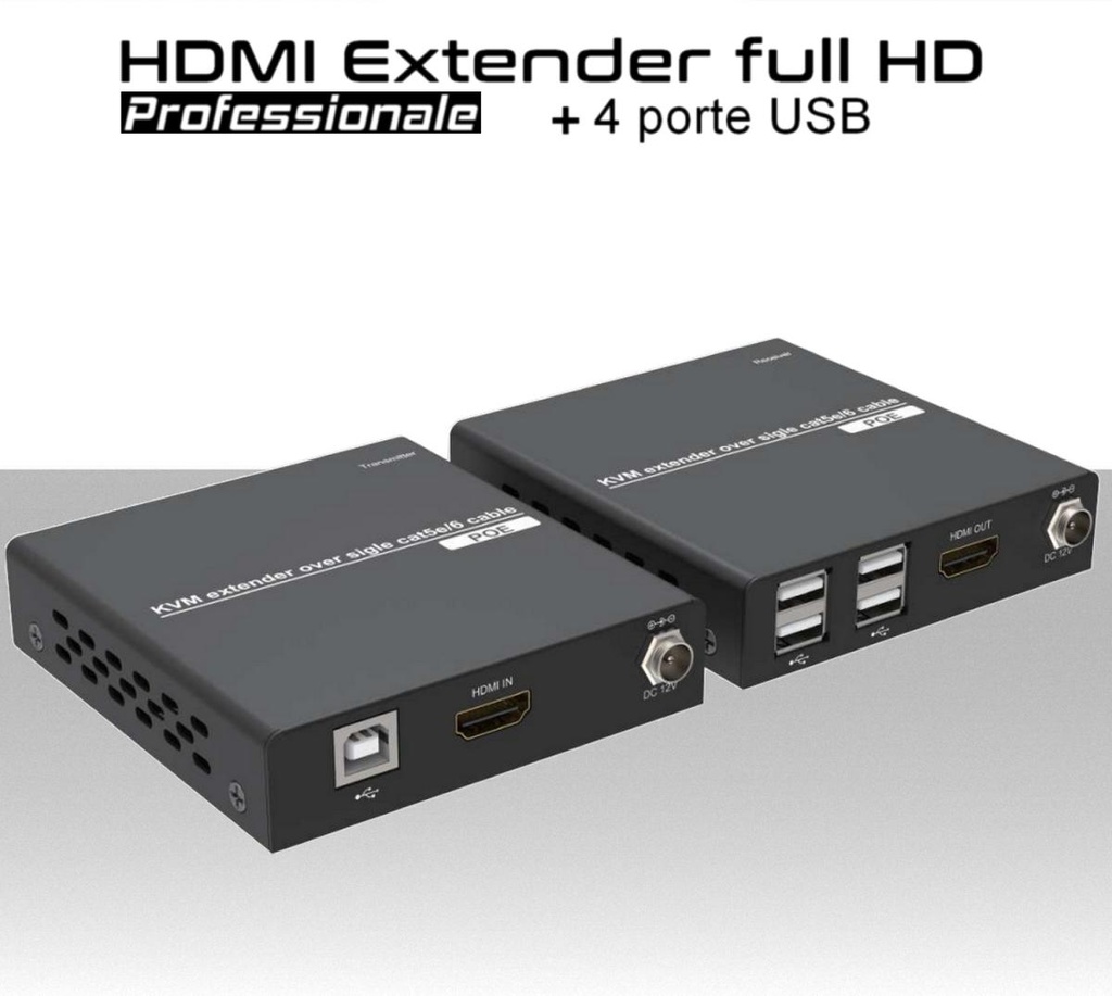 Extender HDMI su rete LAN 100 metri 1080p CAT.5e/6 PoE con USB 4 PORTE trasmettitore device remoti