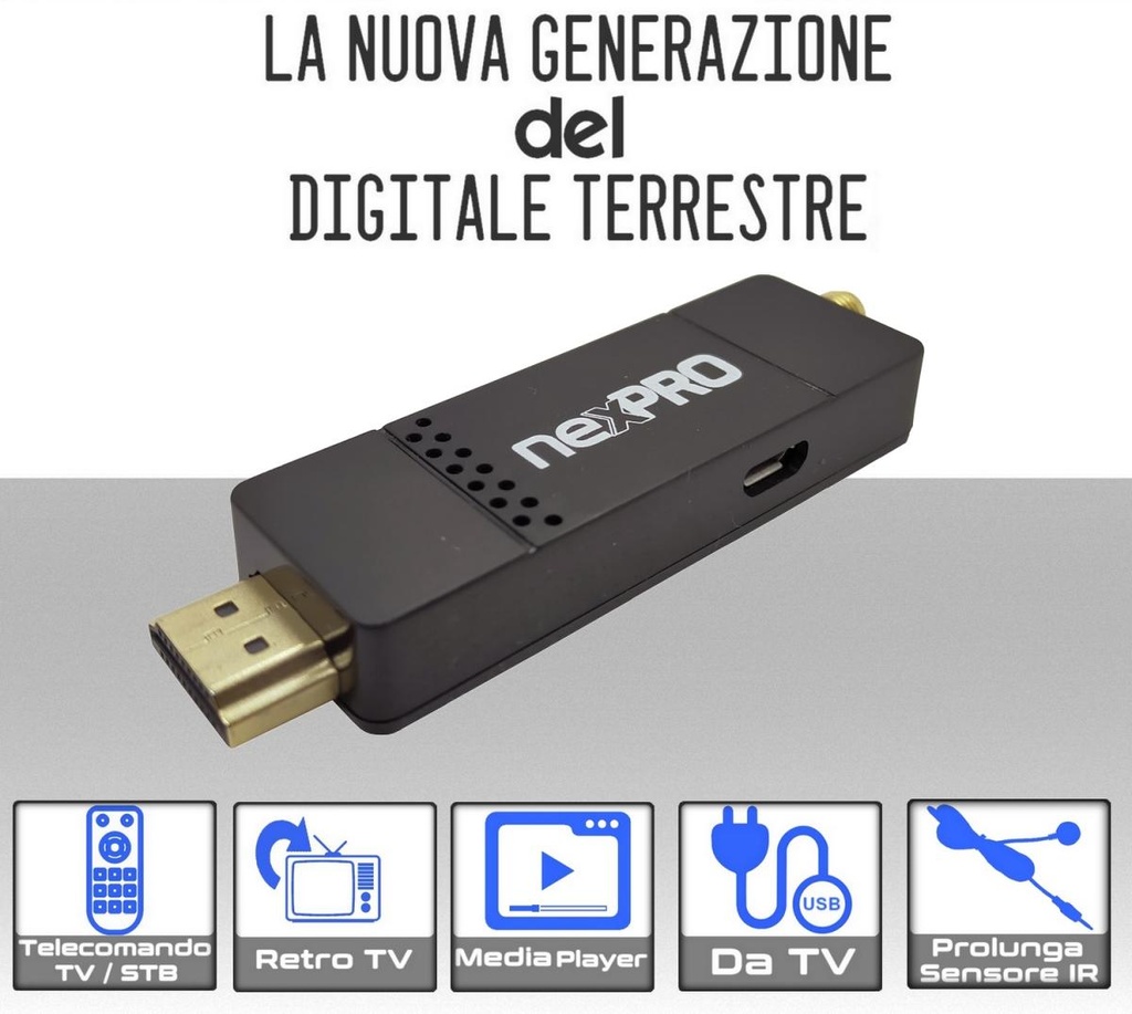 Decoder TV retro tv NEXPRO dvb t2  ultra compatto con telecomando 2 in 1 risoluzione video Full HD